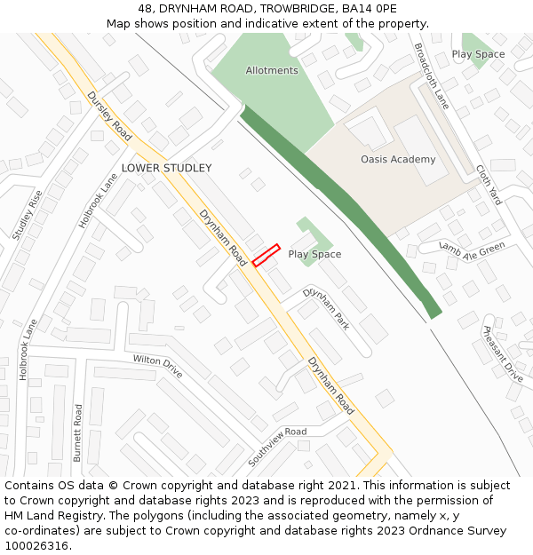 48, DRYNHAM ROAD, TROWBRIDGE, BA14 0PE: Location map and indicative extent of plot