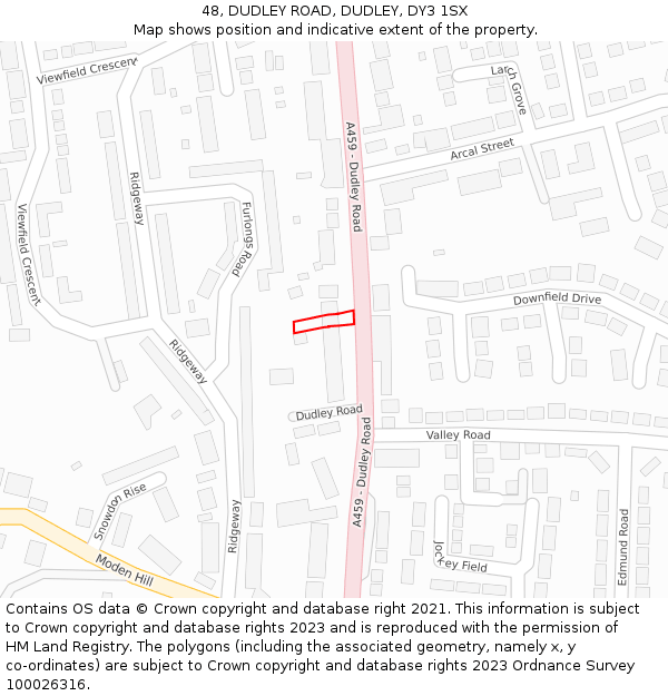 48, DUDLEY ROAD, DUDLEY, DY3 1SX: Location map and indicative extent of plot