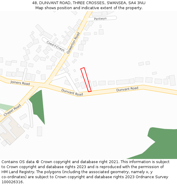 48, DUNVANT ROAD, THREE CROSSES, SWANSEA, SA4 3NU: Location map and indicative extent of plot