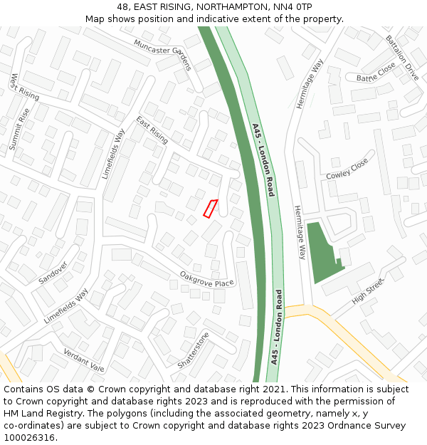 48, EAST RISING, NORTHAMPTON, NN4 0TP: Location map and indicative extent of plot