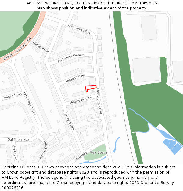 48, EAST WORKS DRIVE, COFTON HACKETT, BIRMINGHAM, B45 8GS: Location map and indicative extent of plot