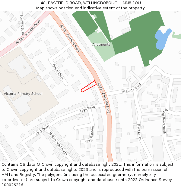 48, EASTFIELD ROAD, WELLINGBOROUGH, NN8 1QU: Location map and indicative extent of plot