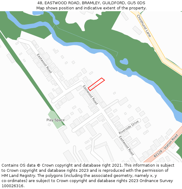 48, EASTWOOD ROAD, BRAMLEY, GUILDFORD, GU5 0DS: Location map and indicative extent of plot