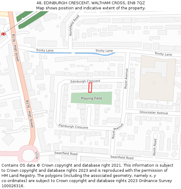 48, EDINBURGH CRESCENT, WALTHAM CROSS, EN8 7QZ: Location map and indicative extent of plot