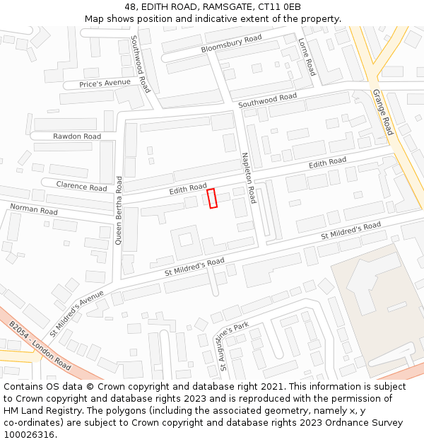 48, EDITH ROAD, RAMSGATE, CT11 0EB: Location map and indicative extent of plot