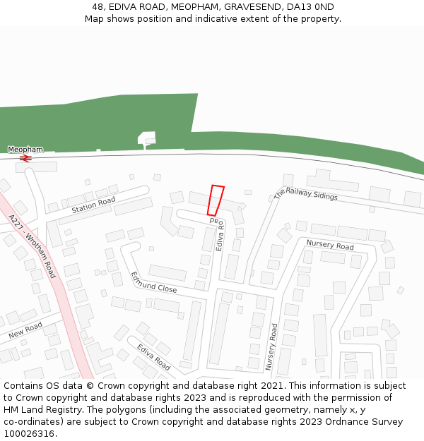 48, EDIVA ROAD, MEOPHAM, GRAVESEND, DA13 0ND: Location map and indicative extent of plot