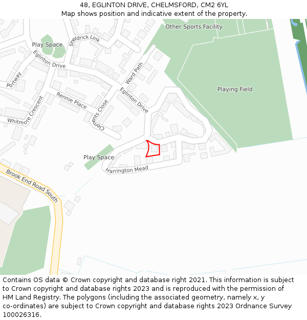 48, EGLINTON DRIVE, CHELMSFORD, CM2 6YL: Location map and indicative extent of plot