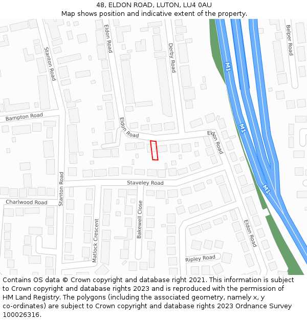 48, ELDON ROAD, LUTON, LU4 0AU: Location map and indicative extent of plot