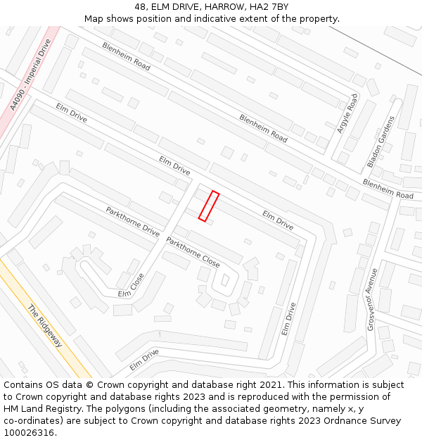 48, ELM DRIVE, HARROW, HA2 7BY: Location map and indicative extent of plot