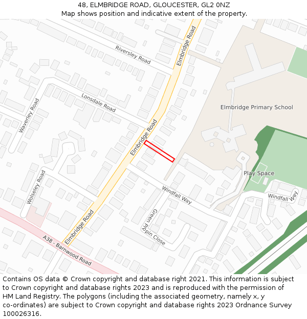 48, ELMBRIDGE ROAD, GLOUCESTER, GL2 0NZ: Location map and indicative extent of plot