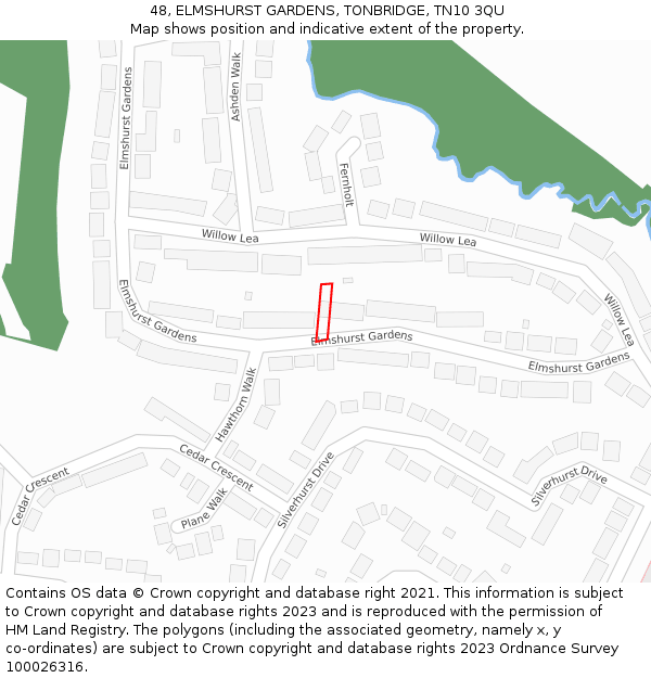 48, ELMSHURST GARDENS, TONBRIDGE, TN10 3QU: Location map and indicative extent of plot