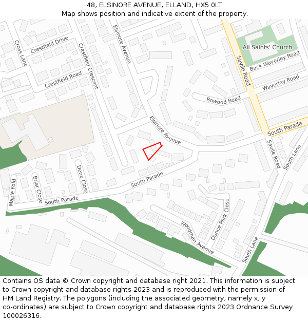 48, ELSINORE AVENUE, ELLAND, HX5 0LT: Location map and indicative extent of plot