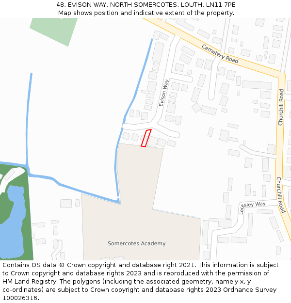 48, EVISON WAY, NORTH SOMERCOTES, LOUTH, LN11 7PE: Location map and indicative extent of plot