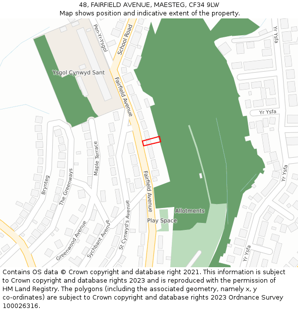 48, FAIRFIELD AVENUE, MAESTEG, CF34 9LW: Location map and indicative extent of plot