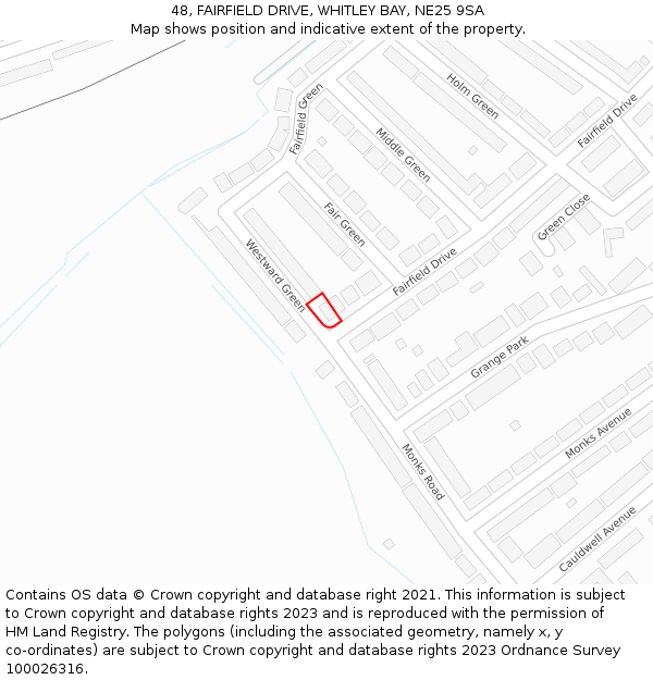 48, FAIRFIELD DRIVE, WHITLEY BAY, NE25 9SA: Location map and indicative extent of plot