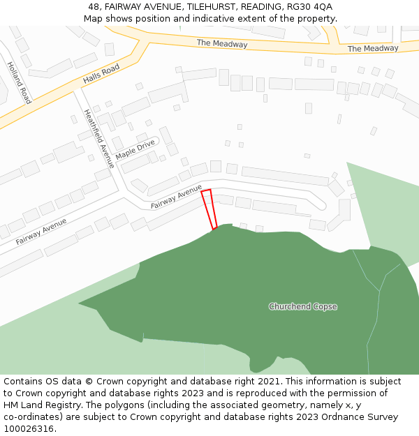 48, FAIRWAY AVENUE, TILEHURST, READING, RG30 4QA: Location map and indicative extent of plot