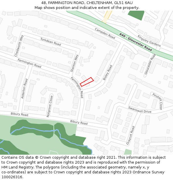 48, FARMINGTON ROAD, CHELTENHAM, GL51 6AU: Location map and indicative extent of plot