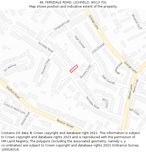 48, FERNDALE ROAD, LICHFIELD, WS13 7DL: Location map and indicative extent of plot