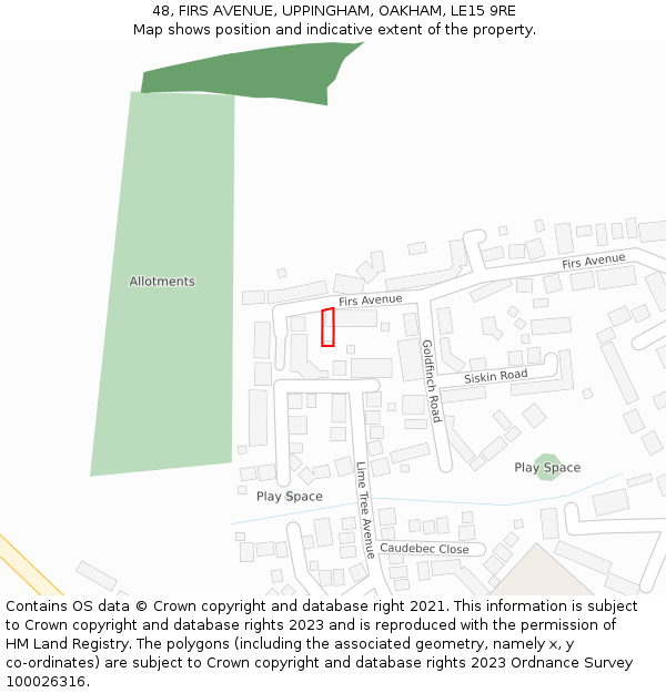 48, FIRS AVENUE, UPPINGHAM, OAKHAM, LE15 9RE: Location map and indicative extent of plot