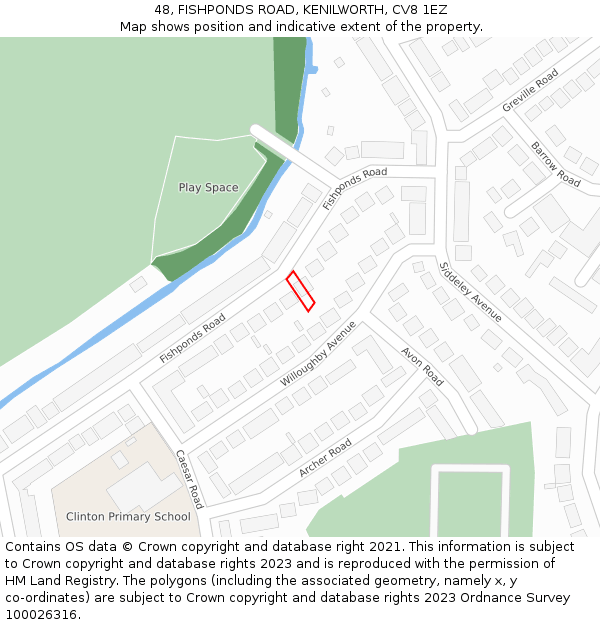 48, FISHPONDS ROAD, KENILWORTH, CV8 1EZ: Location map and indicative extent of plot