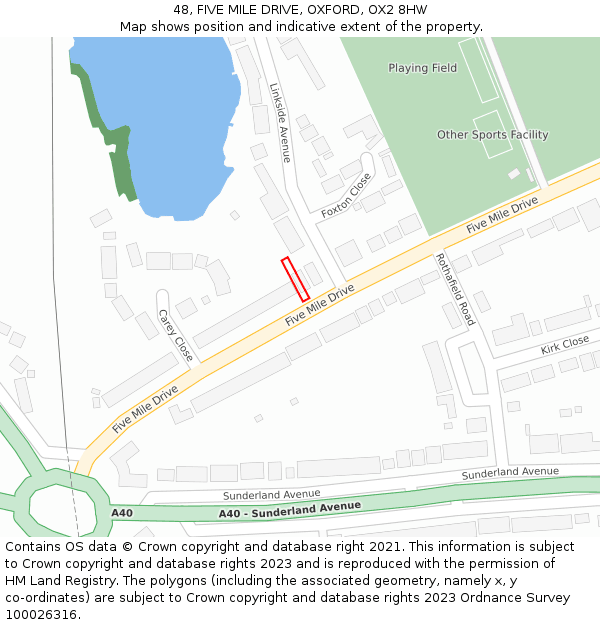 48, FIVE MILE DRIVE, OXFORD, OX2 8HW: Location map and indicative extent of plot