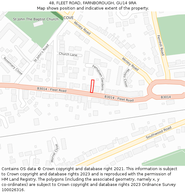 48, FLEET ROAD, FARNBOROUGH, GU14 9RA: Location map and indicative extent of plot