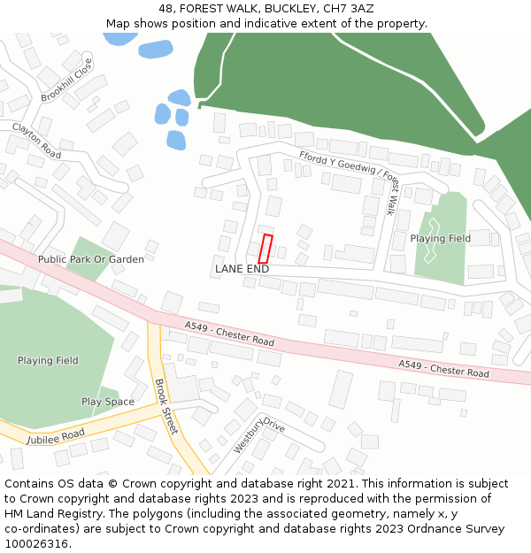 48, FOREST WALK, BUCKLEY, CH7 3AZ: Location map and indicative extent of plot