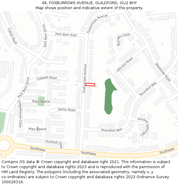 48, FOXBURROWS AVENUE, GUILDFORD, GU2 8HY: Location map and indicative extent of plot