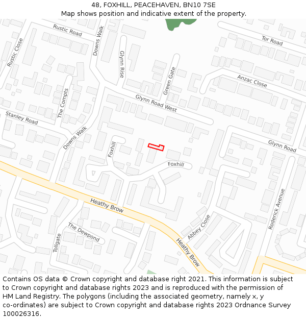 48, FOXHILL, PEACEHAVEN, BN10 7SE: Location map and indicative extent of plot