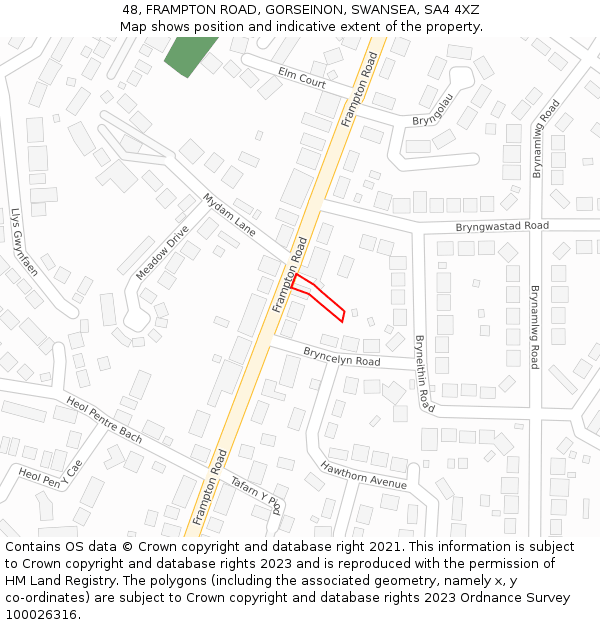 48, FRAMPTON ROAD, GORSEINON, SWANSEA, SA4 4XZ: Location map and indicative extent of plot