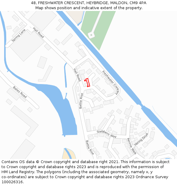 48, FRESHWATER CRESCENT, HEYBRIDGE, MALDON, CM9 4PA: Location map and indicative extent of plot