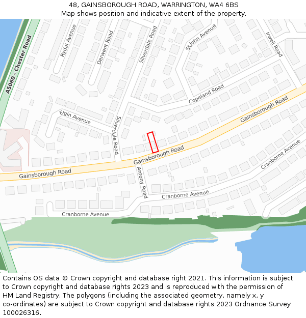 48, GAINSBOROUGH ROAD, WARRINGTON, WA4 6BS: Location map and indicative extent of plot