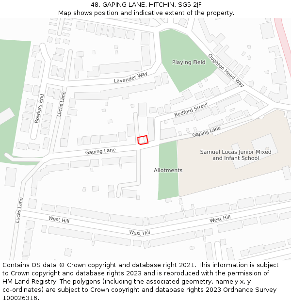48, GAPING LANE, HITCHIN, SG5 2JF: Location map and indicative extent of plot