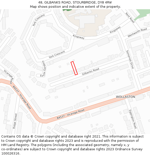 48, GILBANKS ROAD, STOURBRIDGE, DY8 4RW: Location map and indicative extent of plot