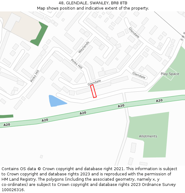 48, GLENDALE, SWANLEY, BR8 8TB: Location map and indicative extent of plot