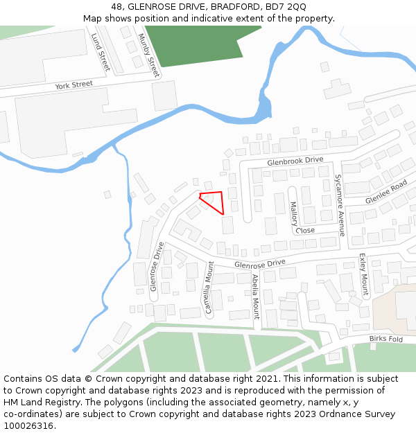 48, GLENROSE DRIVE, BRADFORD, BD7 2QQ: Location map and indicative extent of plot