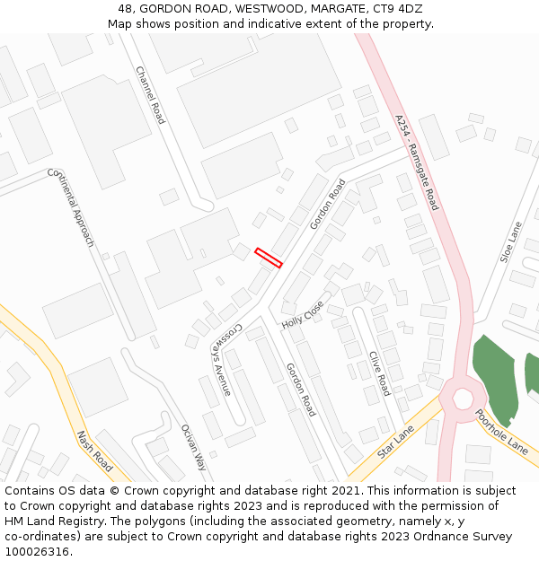 48, GORDON ROAD, WESTWOOD, MARGATE, CT9 4DZ: Location map and indicative extent of plot