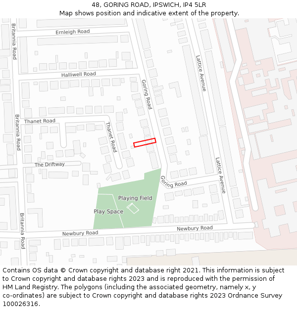 48, GORING ROAD, IPSWICH, IP4 5LR: Location map and indicative extent of plot