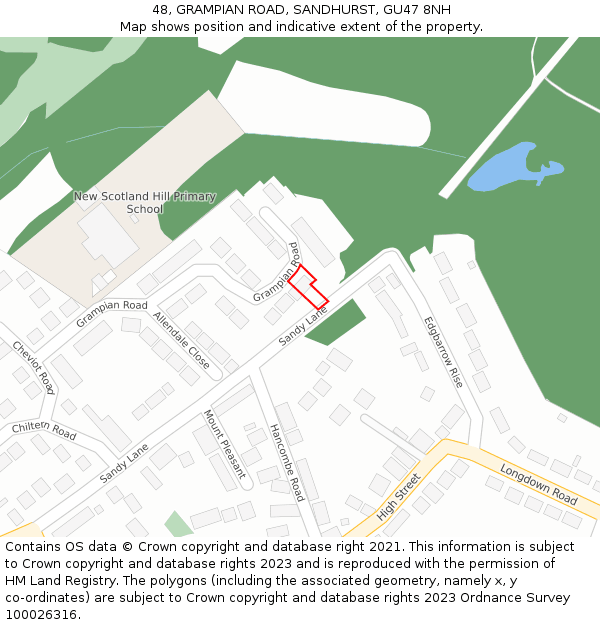 48, GRAMPIAN ROAD, SANDHURST, GU47 8NH: Location map and indicative extent of plot