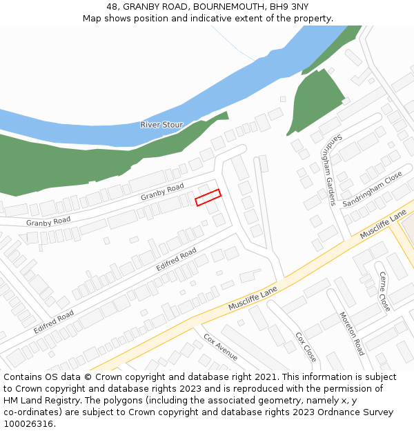 48, GRANBY ROAD, BOURNEMOUTH, BH9 3NY: Location map and indicative extent of plot