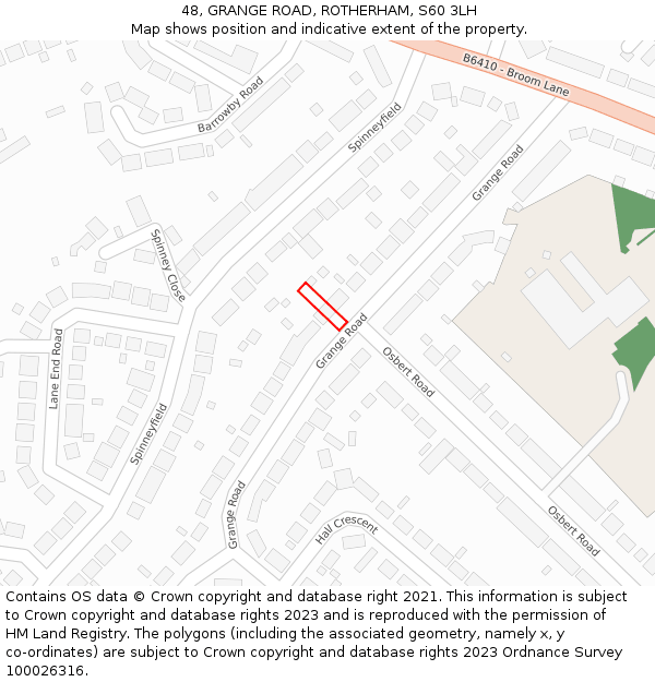 48, GRANGE ROAD, ROTHERHAM, S60 3LH: Location map and indicative extent of plot