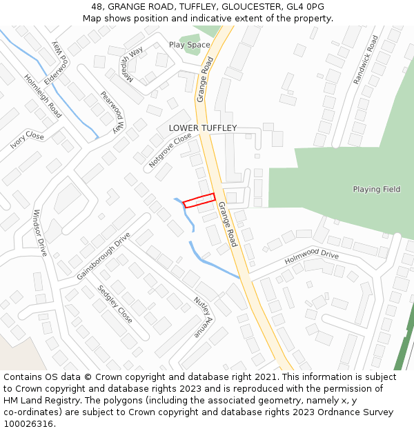 48, GRANGE ROAD, TUFFLEY, GLOUCESTER, GL4 0PG: Location map and indicative extent of plot