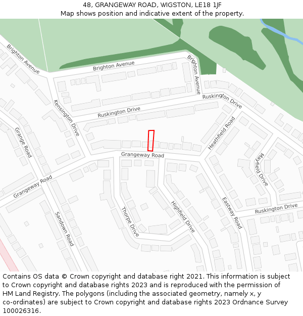 48, GRANGEWAY ROAD, WIGSTON, LE18 1JF: Location map and indicative extent of plot