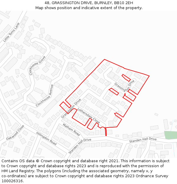 48, GRASSINGTON DRIVE, BURNLEY, BB10 2EH: Location map and indicative extent of plot