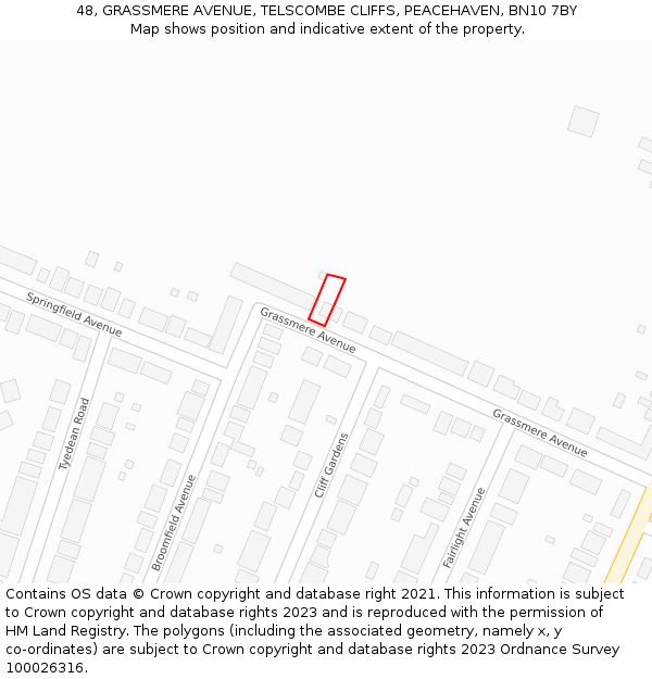 48, GRASSMERE AVENUE, TELSCOMBE CLIFFS, PEACEHAVEN, BN10 7BY: Location map and indicative extent of plot