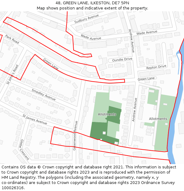 48, GREEN LANE, ILKESTON, DE7 5PN: Location map and indicative extent of plot