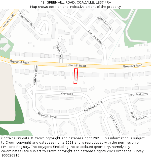 48, GREENHILL ROAD, COALVILLE, LE67 4RH: Location map and indicative extent of plot