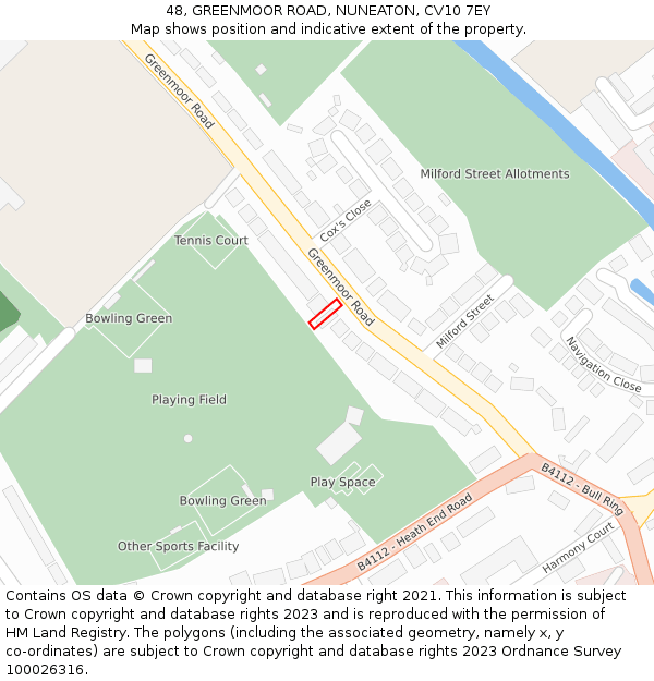 48, GREENMOOR ROAD, NUNEATON, CV10 7EY: Location map and indicative extent of plot