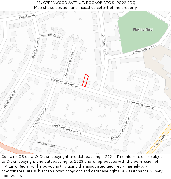 48, GREENWOOD AVENUE, BOGNOR REGIS, PO22 9DQ: Location map and indicative extent of plot