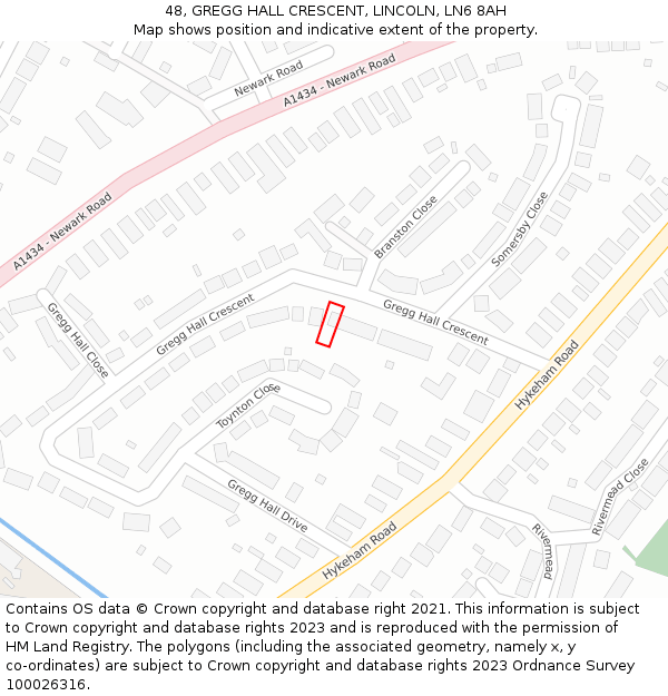 48, GREGG HALL CRESCENT, LINCOLN, LN6 8AH: Location map and indicative extent of plot